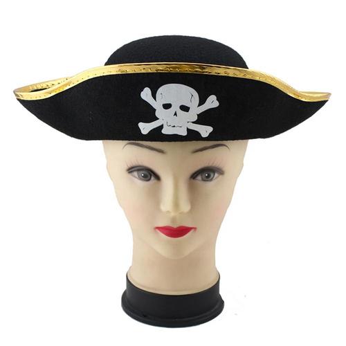 万圣节演出海盗装扮道具帽子加勒比海盗船长帽黑色扁海盗帽